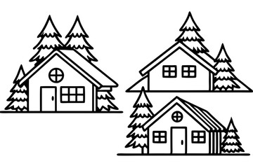 Peaceful Snowy Cottage Line Art