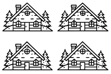 Peaceful Snowy Cottage Line Art