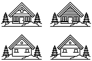 Peaceful Snowy Cottage Line Art