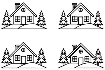 Peaceful Snowy Cottage Line Art