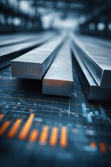 Conceptual representation of a trade war featuring steel beams and economic graphs