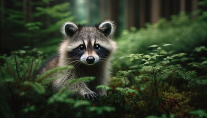 Fototapeta premium Waschbär neugierig im Wald