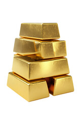 Gold bullion bars arranged geometrically, isolated on white background, depicting wealth and investment potential