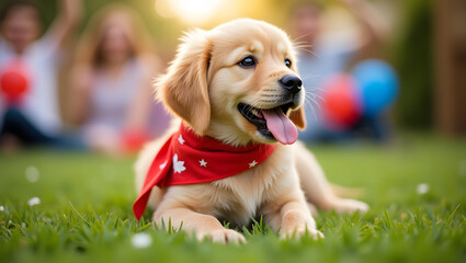 Adorable Golden Retriever Puppy In Red Bandana ol.Generated with AI
