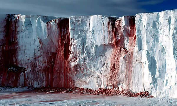 Blood Falls: Antarctic Ice Cliff with Crimson Water Cascade