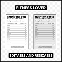 fitness lover nutrition facts  
gym lover label  
fitness motivation design  
workout personality traits  
daily value fitness  
funny gym label  
fitness junkie gift  
healthy lifestyle parody  
gym 