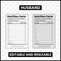 husband nutrition facts  
funny husband label  
marriage nutrition label  
husband appreciation gift  
husband traits parody  
daily value husband  
funny relationship design  
best husband ever  