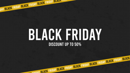 Black Friday typography banner.Yellow ribbons for black friday sale on black background.Big sale.Graphic elements.Design template for Black Friday sale.