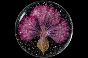 Unique pressed flower encased in resin capturing delicate colors and intricate details of nature