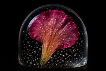 Preserved flower under glass dome showcasing vibrant colors and delicate details in a controlled environment