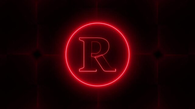 Letter R Glow Light Neon Animation. Letter R with neon light on technology background.