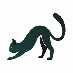 A silhouette of a stretching cat in downward dog pose, elongated body and arched tail, vector illustration on white background.



