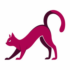 A silhouette of a stretching cat in downward dog pose, elongated body and arched tail, vector illustration on white background.



