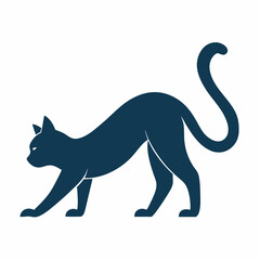A silhouette of a stretching cat in downward dog pose, elongated body and arched tail, vector illustration on white background.



