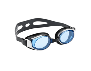 Sleek Blue and Black Swimming Goggles with Adjustable Head Strap.