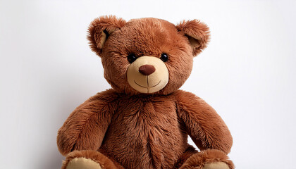 Obraz premium adorable brown teddy bear on white studio portrait of childhood comfort