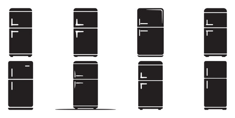 Refrigerator and Freezer Silhouette Icon Set