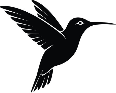 A sleek black silhouette of a hummingbird in flight, showcasing its delicate wings and graceful form. This design is perfect for nature-themed projects, logos, or any artistic work celebrating the bea