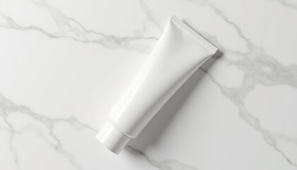 White cosmetic tube placed on a marble surface, designed as a clean mockup for skincare, beauty, or pharmaceutical branding. Ideal for advertising, packaging design, or product presentations.
