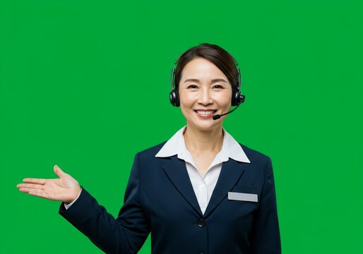 Cheerful customer service representative in formal attire engaging with clients at a digital workspace Generative AI