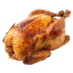 Golden Brown Roasted Chicken Ready for Dinner Isolated on Transparent Background