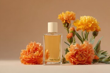 Perfume bottle with floral background banner