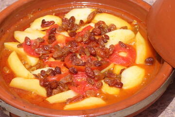 Fresh Tajine or Tagine, Traditional Moroccan Food, Amazigh Tajine Close Up