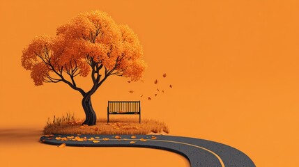 Autumnal park scene on a road