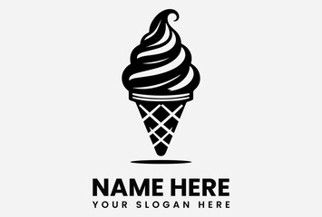 Simple black and white logo design of an ice cream cone.