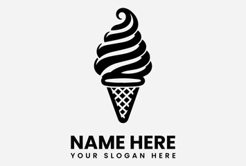 Stylish black and white ice cream cone logo design, perfect for a dessert shop or brand.
