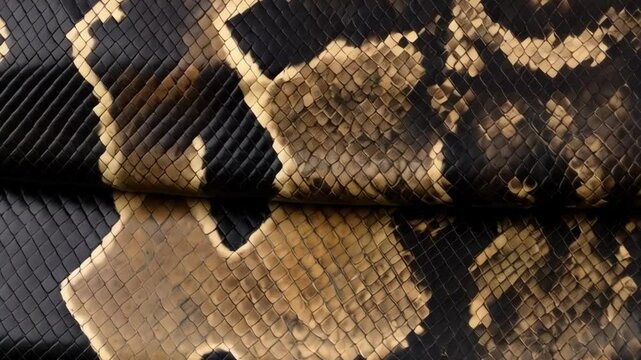 Close-up of reptile scales pattern with repeating shapes, texture and natural tones of brown, black and tan.