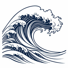 Vintage ocean wave and splash vector illustration
