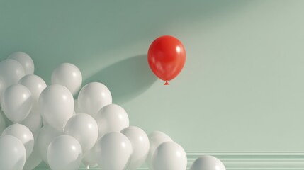 Single red balloon amongst many white balloons (2)