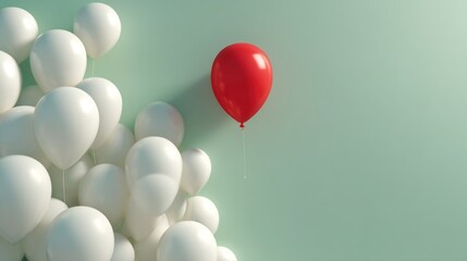 Red balloon stands out among many white balloons