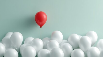 Single red balloon amongst many white balloons (3)