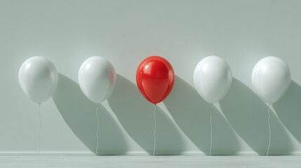 Single red balloon among white balloons