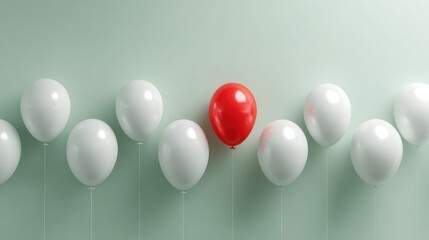 Single red balloon amongst many white balloons (4)