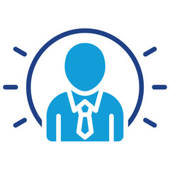 Spotlight Figure Glyph Dual Tone Blue Fill Silhouette Style Icon - Person with tie under spotlight, suggesting attention, leadership, or professional focus