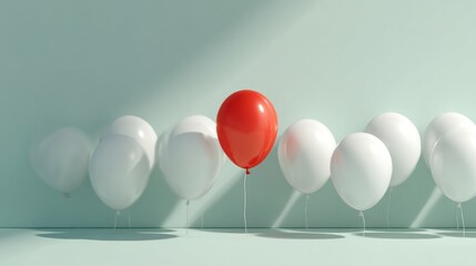 Single red balloon amongst many white balloons (1)