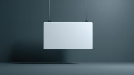 Blank white rectangular sign hanging from dark room