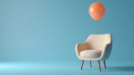Empty armchair with balloon, pastel colors