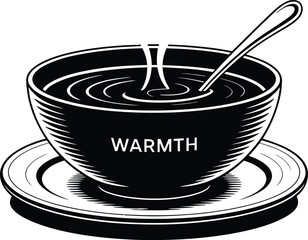  Vector Soup Bowl with Warmth Text, Comfort Food Illustration with Spoon and Steam.