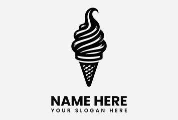 Simple black and white logo design of a swirl ice cream cone.