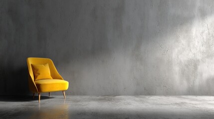 Modern yellow armchair in a concrete room (4)
