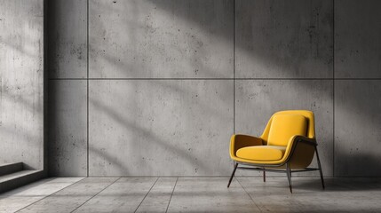 Modern Concrete Interior with Yellow Accent Chair