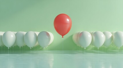 Single red balloon amidst many white balloons (2)