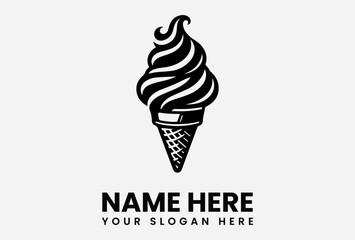 Vintage style black and white ice cream cone logo design.