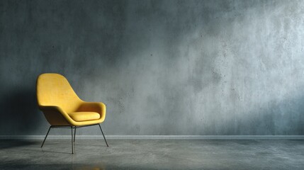 Modern yellow armchair in a minimalist concrete room (1)