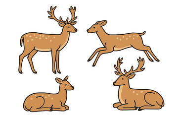 Deer silhouettes in various poses on a transparent background