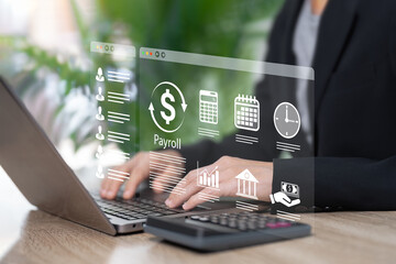 Payroll management and Automation salary payment concept, Businesswomen use application technology...